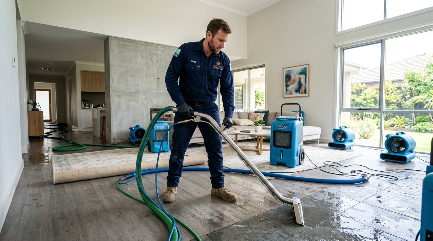 Maxigard Flood Restoration Technician Extracting Water