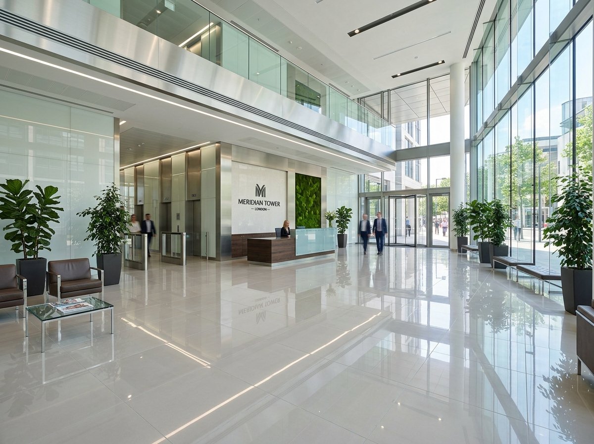 Pristine Gleaming Polished Tiles in Commercial Foyer