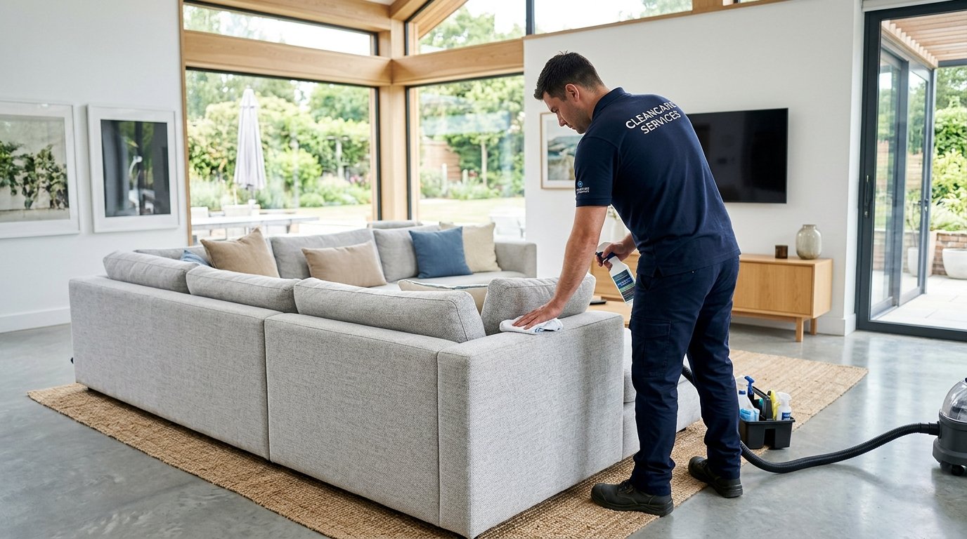 Maxigard Technician Cleaning Modern Fabric Couch